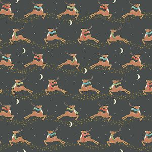 Merry Christmas fabric: Flying Reindeer Dark Grey (per 1/4 metre) | 