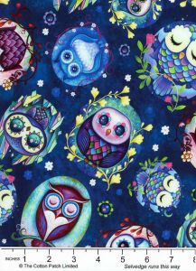 Hootie Patootie fabrics: Owl Toss, Navy | 