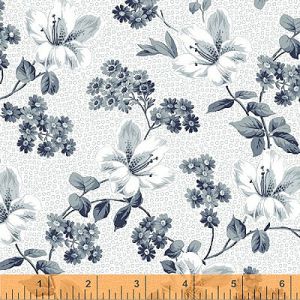 Adele fabric: Tossed Blossoms White (per 1/4 metre) | 