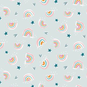 Rainbow Friends Fabric: Rainbows and Stars Light (per 1/4 metre) | 