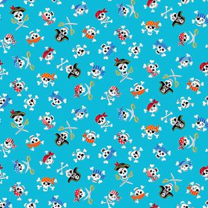 Pirates fabric: Skulls Aqua (per 1/4 metre) | 