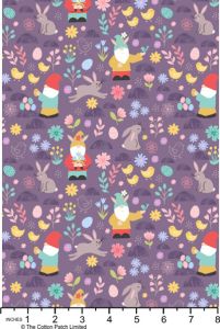 Spring Treats Fabric: Bunnies and Gnomes Purple (per 1/4 metre) | 