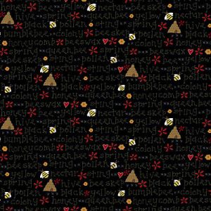 Gail Pan Designs: Bee Hives & Text Black (per 1/4 metre) | 