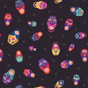 Little Matryoshka fabric: Nesting Dolls Black Lewis and Irene | 