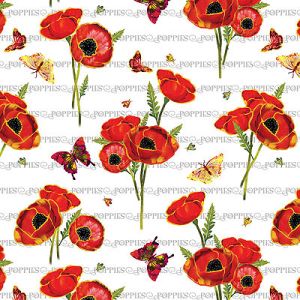 Poppy Days Fabric: Poppies & Butterflies White (per 1/4 metre) | 