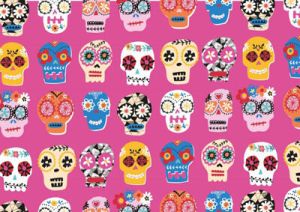 Fiesta Fabric: Sugar Skulls on Pink (per 1/4 metre) | 