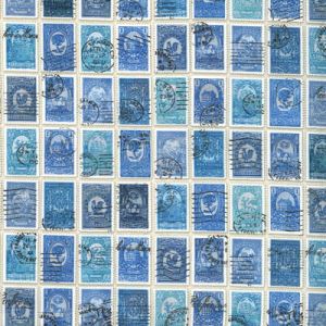 Flea Market Fresh Fabric: Stamps Blue (per 1/4 metre) | 