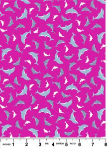 Ocean Glow Fabric Dolphins on Pink (Glow in the Dark) Lewis and Irene | 