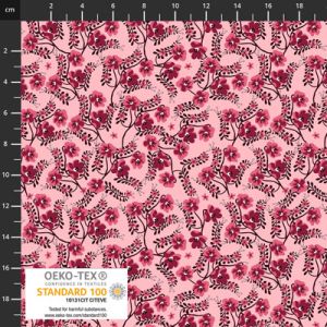 Ditsy Gardens fabrics: Stems and Flowers on Pink | 