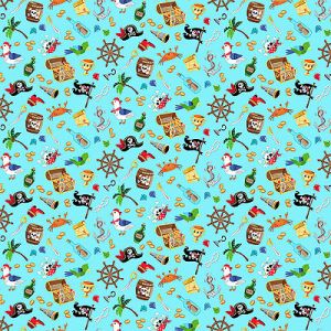 Pirates fabric: Icons Aqua (per 1/4 metre) | 