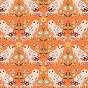 Animal Magic fabric: Owls Tangerine (per 1/4 metre) | 