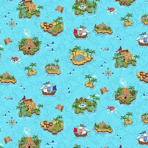 Pirates fabric: Islands Aqua (per 1/4 metre) | 