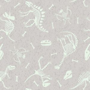 Dino Glow Fabric Dino Skeletons Light Grey (Glow in the Dark) Lewis and Irene | 