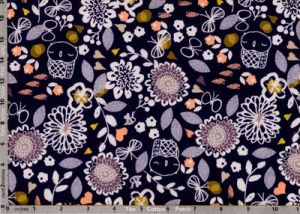 Autumn Rain: Small Flowers on Aubergine (per 1/4 metre) | 