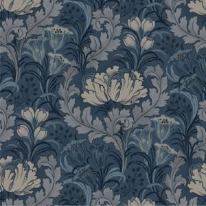 Nouveau fabric: Floral with Acanthus Leaves, Navy | 