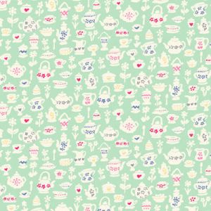 Tea For Two Fabric: Teacup Treasures Mint (per 1/4 metre) | 