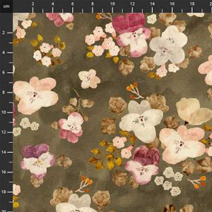 Marcel Fabric: Watercolour Pansies Olive (per 1/4 metre) | 