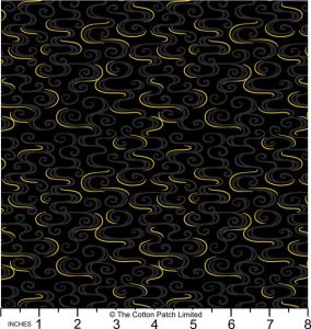 Year of the Dragon fabric: Dragon Swirl on Black, Gold Metallic | 