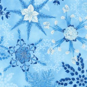 Holiday Flourish Snow Flower fabric Snowflake Leaves Blue (per 1/4 metre) | 