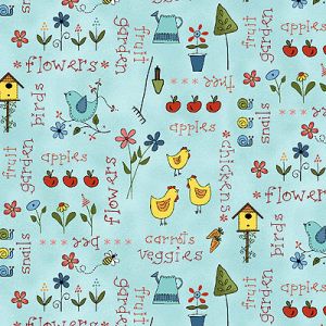 Gail Pan Designs: Backyard Happenings Blue (per 1/4 metre) | 