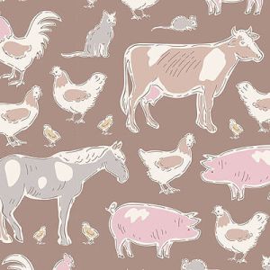 Tilda Tiny Farm Fabric: Farm Animals Brown (per 1/4 metre) | 