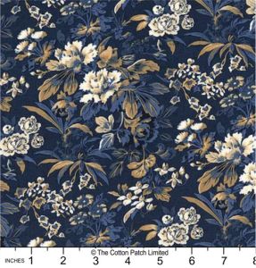 Radiance fabric, Medium Floral, Dark Denim | 