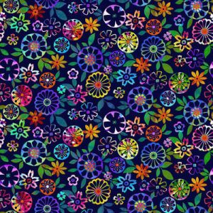 Geofetti Fabric: Rainbow Florals Navy (per 1/4 metre) | 