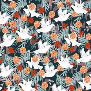 Spice Fabric: Doves & Oranges Indigo (per 1/4 metre) | 