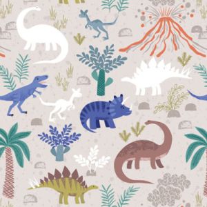 Dino Glow Fabric Volcano and Dinos Natural (Glow in the Dark) Lewis and Irene | 