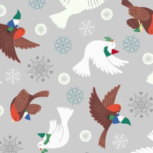 Hygge Glow Fabric: Flying Tomten Grey (per 1/4 metre) | 