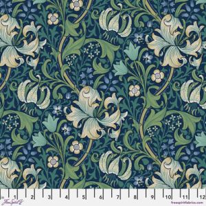 William Morris Buttermere Fabric: Golden Lily Navy (per 1/4 metre) | 