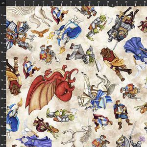 Dragon Quest fabric: Dragons and Knights Natural (per 1/4 metre) | 