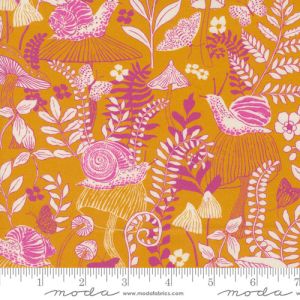 Maeve Fabric: Mushroom Moths, Golden | 