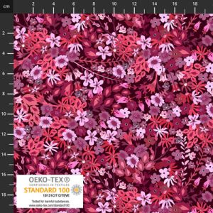 Ditsy Gardens fabrics: Mixed Flowers on Burgundy | 