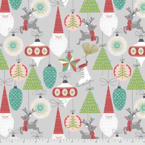 Fa La La Fabric Bells and Baubles Grey (per 1/4 metre) | 