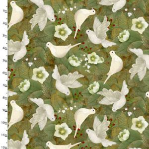 French Countryside Christmas Fabric Flying Doves (per 1/4 metre) | 