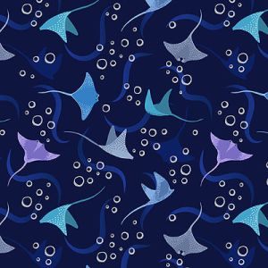 Moontide fabric: Stingrays Silver/Navy Lewis and Irene | 