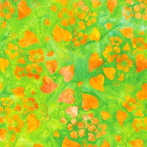 Floral Fantasy Batik: Floral Heart Leaf Lime (per 1/4 metre) | 