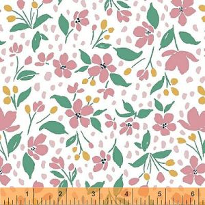 Pink Lemonade Fabric: Small Pink Flower on White (per 1/4 metre) | 