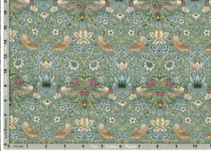 William Morris Kelmscott Fabric: Mini Strawberry Thief Aqua (per 1/4 metre) | 