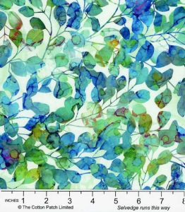 Dragonfly Dance fabrics: Leaves, Teal on White | 