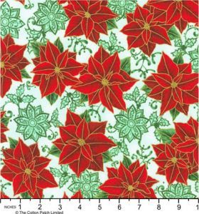 Holiday Flourish, Festive Finery fabric: Poinsettias, Red and Mint | 