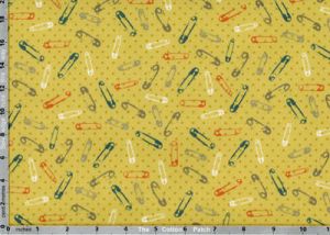 Handmade Fabric: Safety Pins on Yellow (per 1/4 metre) | 