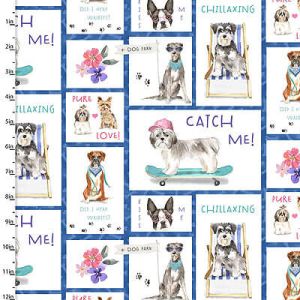 Cats & Dogs fabric: Doggy Blocks Blue (per 1/4 metre) | 