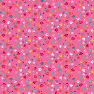 Whiskers Fabric Makower Pawsome Prints Pink | 