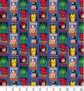 Superheroes Fabric: Marvel Comic Blue (per 1/4 metre) | 