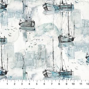 City Harbour fabric: Boats on White | 