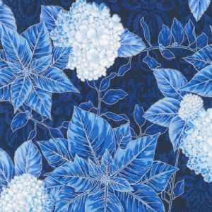 Holiday Flourish Snow Flower fabric Flowers Navy (per 1/4 metre) | 