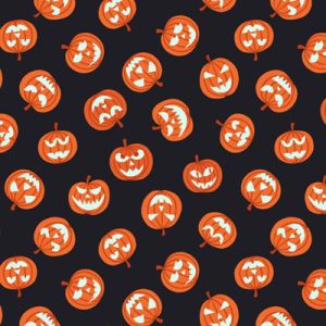 Haunted House Fabric Pumpkin Faces on Black (Glow in the Dark) Lewis and Irene | 