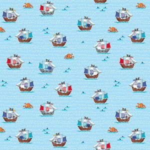 Pirates fabric: Galleons Aqua (per 1/4 metre) | 